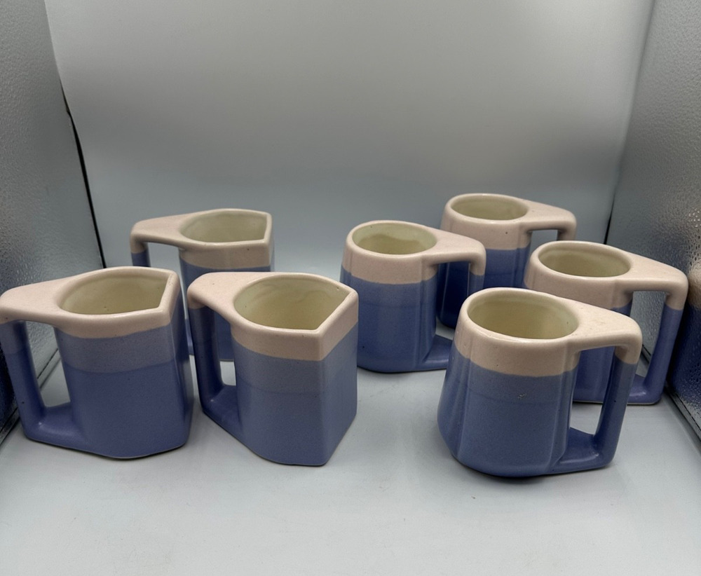 7-Piece Rodolfo Padilla Stoneware Coffee Mugs Blue Drip Glaze Stackable NO STAND